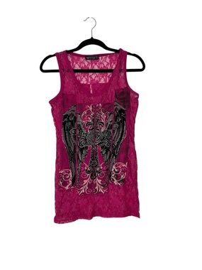 Y2K Los Angeles by Bus Stop Lace Cross Rhinestone Tank Top